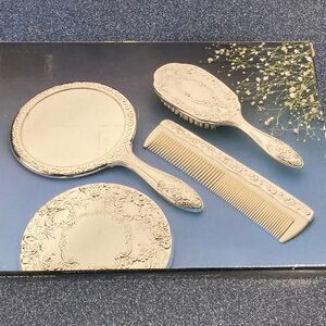 Silver plated vanity set - Mirror, Brush, Comb